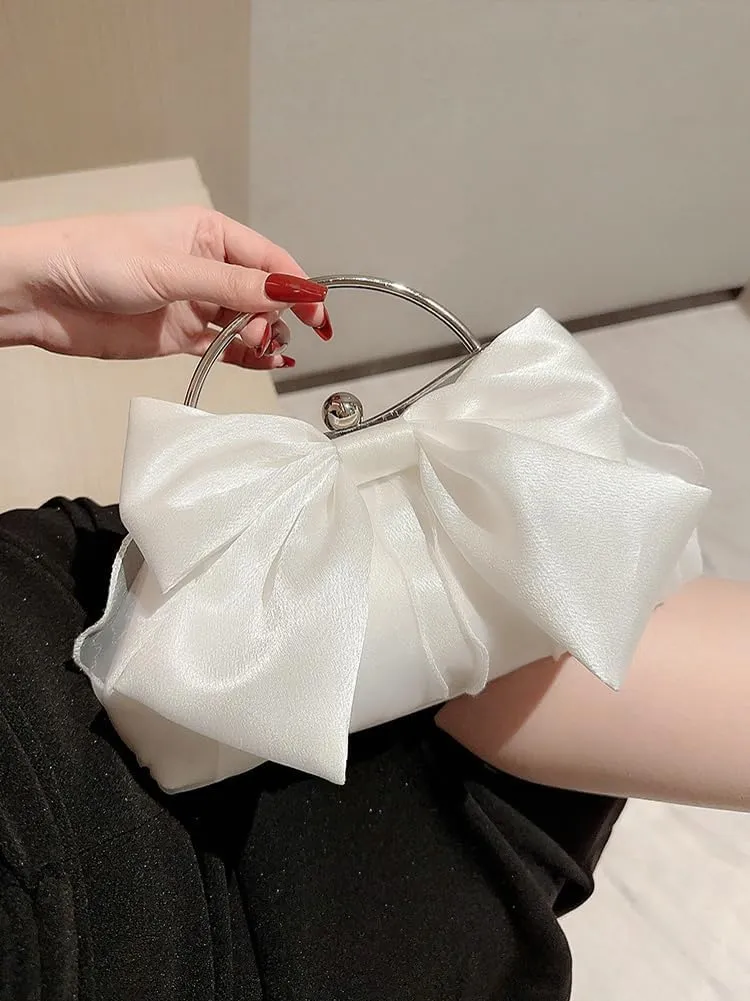 Bow-tie Satin Clutch for Women Trendy Evening Handbag Chic Purse Gorgeous Handbags for Parties Wedding