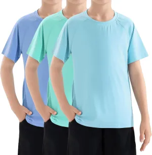 Boys Swim Shirt UPF 50  Kids Rash Guard Short Sleeve 3 Pack Youth Sun UV Protection SPF Water Fishing Top Shirts 5-18Y