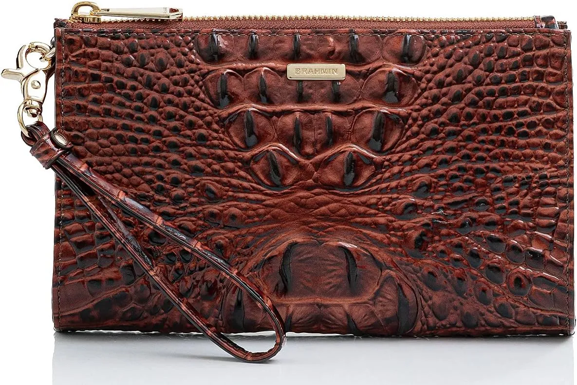 BRAHMIN Melbourne Daisy Clutch - Leather Purse - Lined Interior - Slide Out Wrist-strap - Zip-top Clutch