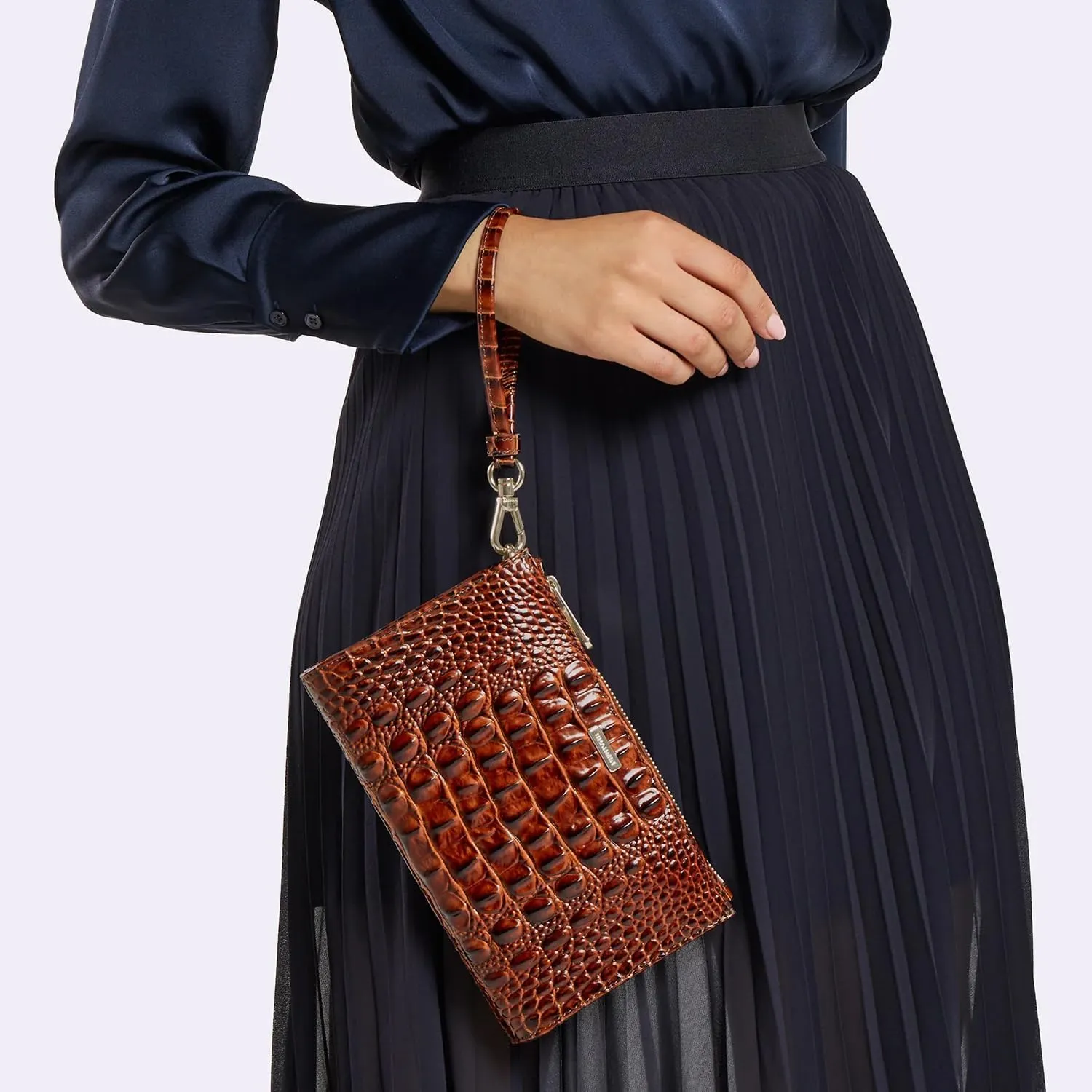 BRAHMIN Melbourne Daisy Clutch - Leather Purse - Lined Interior - Slide Out Wrist-strap - Zip-top Clutch