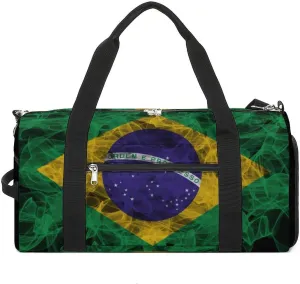 Brazil Flag Smoke Style Travel Duffel Bag with Shoe Compartment for Gym Yoga Beach Weekender