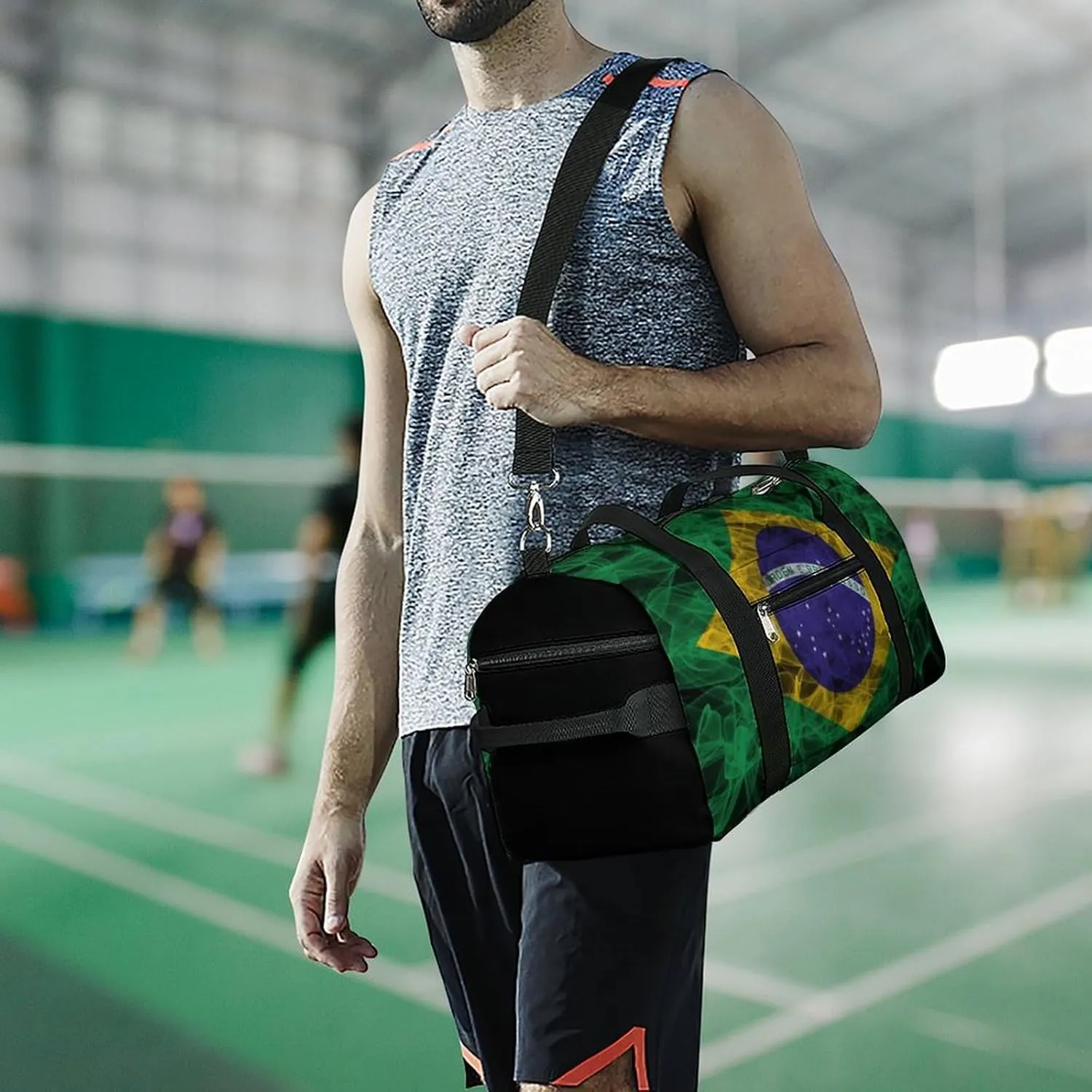 Brazil Flag Smoke Style Travel Duffel Bag with Shoe Compartment for Gym Yoga Beach Weekender