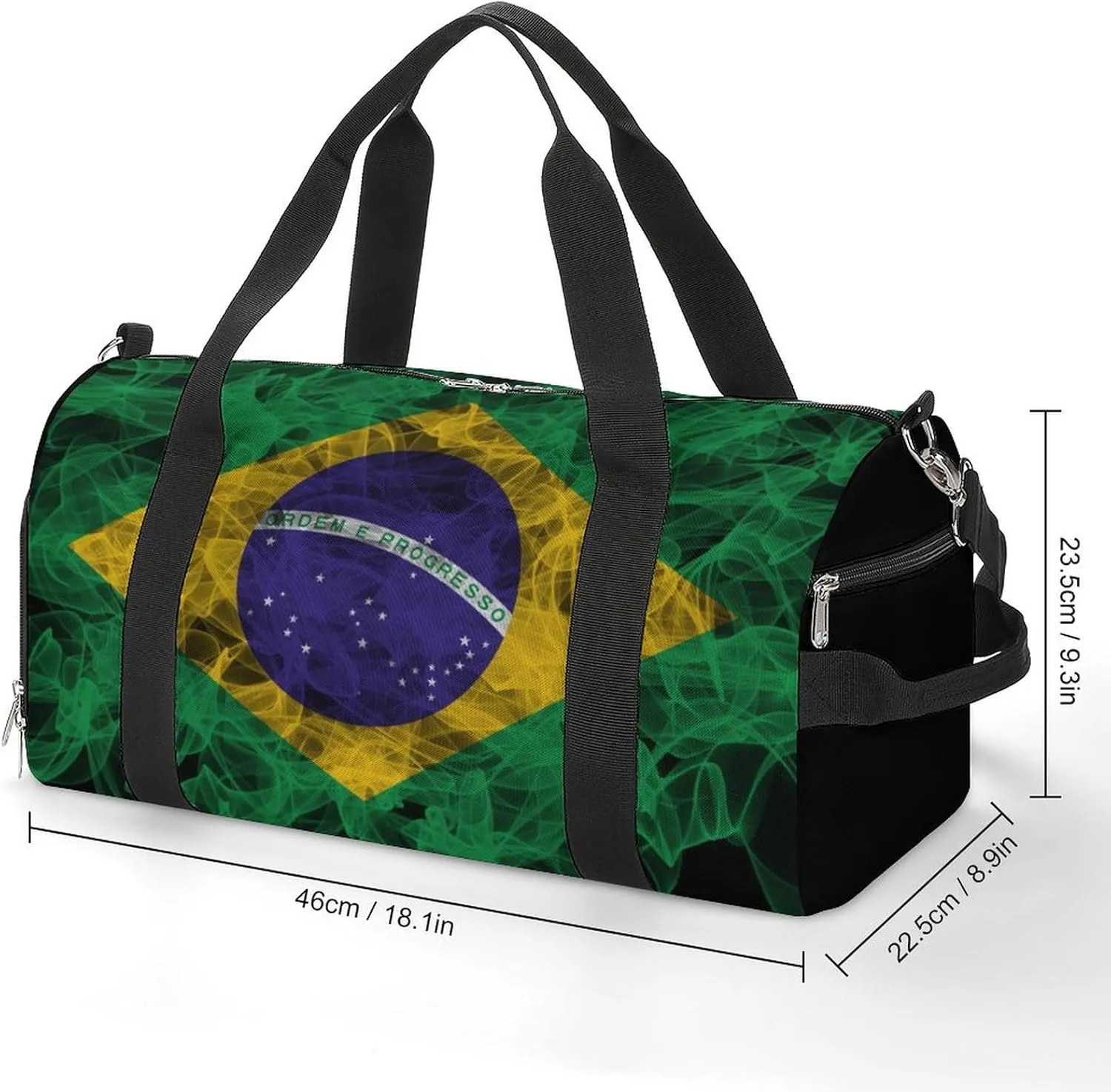 Brazil Flag Smoke Style Travel Duffel Bag with Shoe Compartment for Gym Yoga Beach Weekender