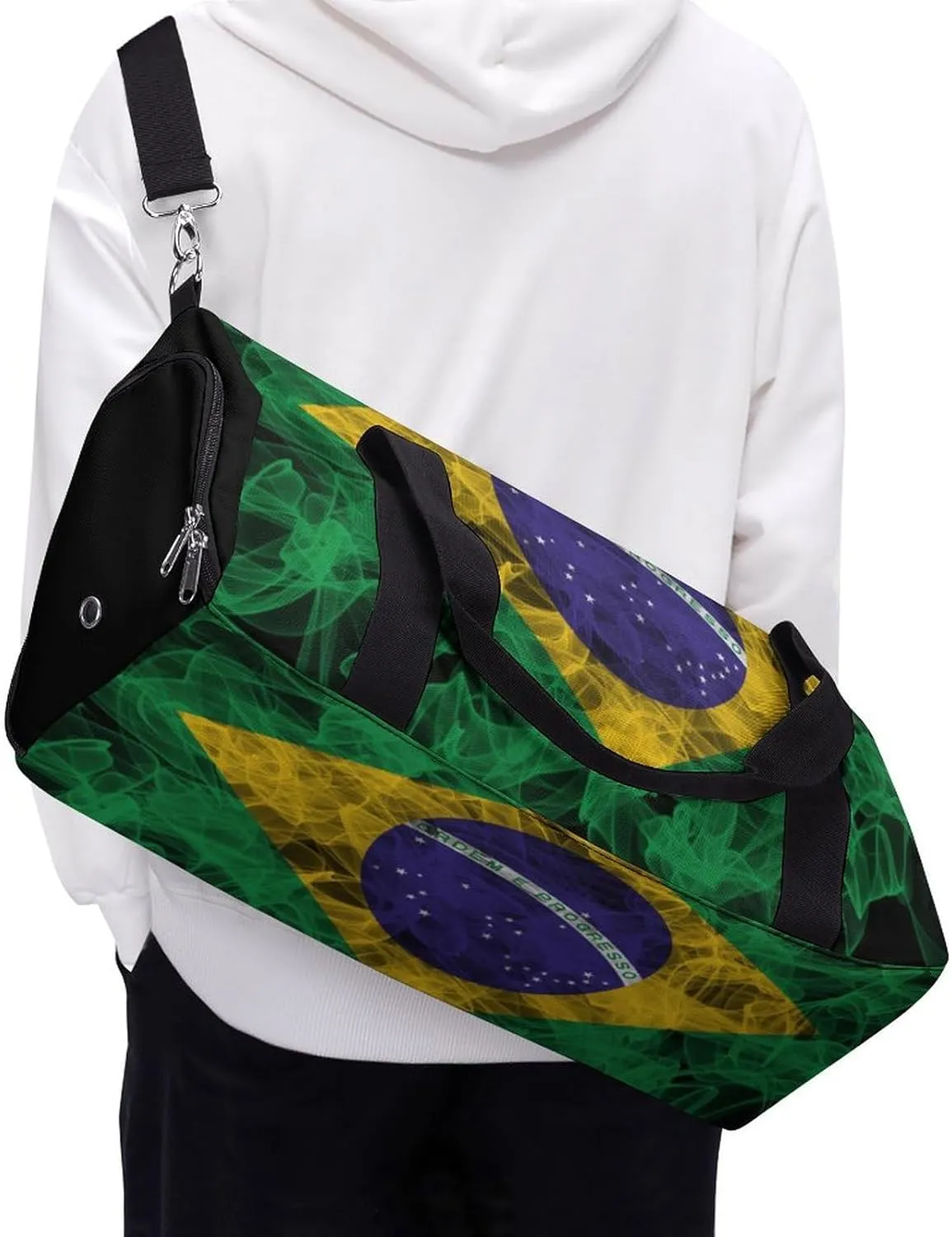 Brazil Flag Smoke Style Travel Duffel Bag with Shoe Compartment for Gym Yoga Beach Weekender