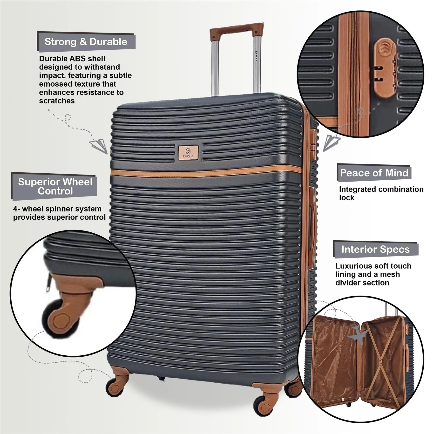 Bridgeport Set of 3 Hard Shell Suitcase in Grey