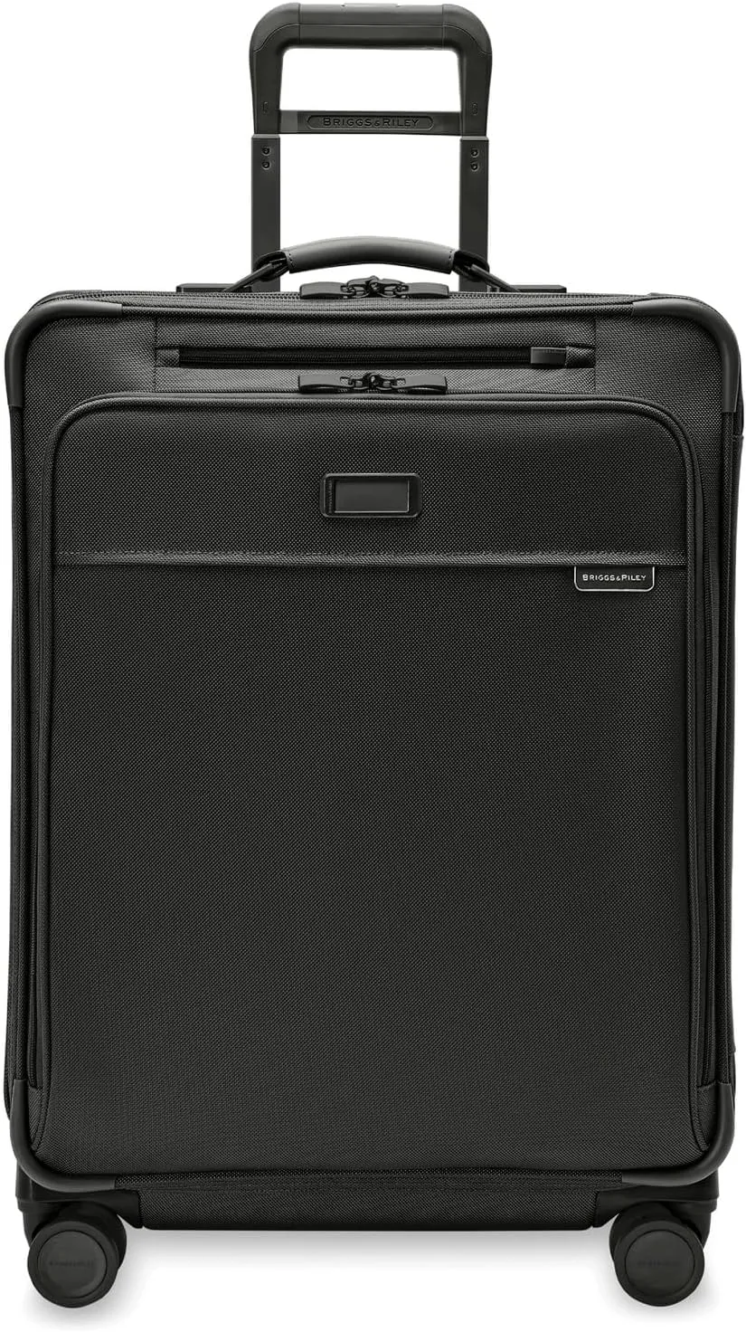 Briggs & Riley 26" Medium Expandable Spinner - Checked Luggage for Travel, Suitcases with Wheels, Softside Rolling Bag for Men & Women, Self-Repairing Zipper - Baseline Collection, Black