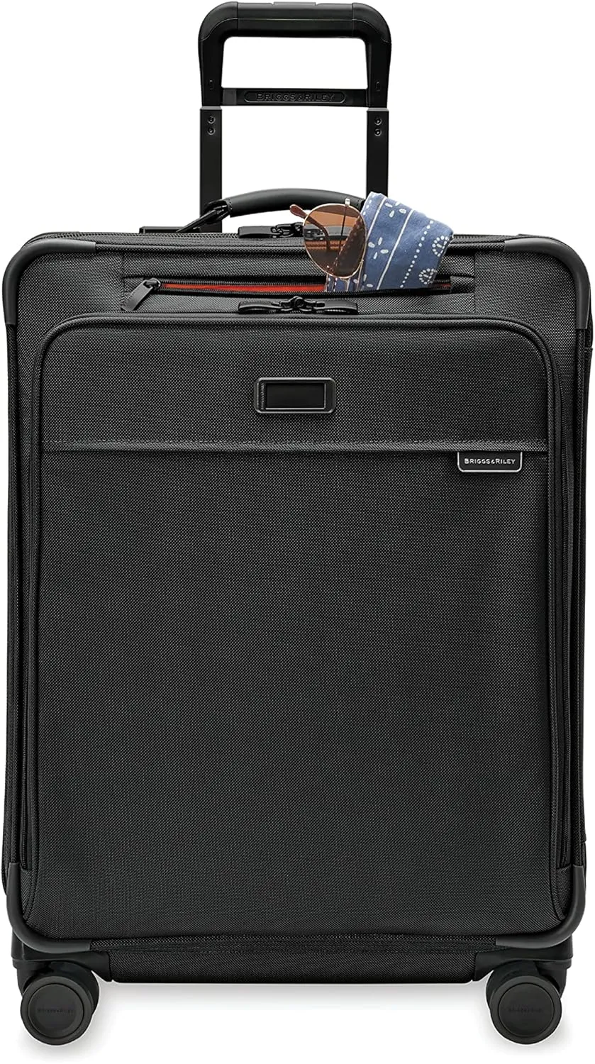 Briggs & Riley 26" Medium Expandable Spinner - Checked Luggage for Travel, Suitcases with Wheels, Softside Rolling Bag for Men & Women, Self-Repairing Zipper - Baseline Collection, Black