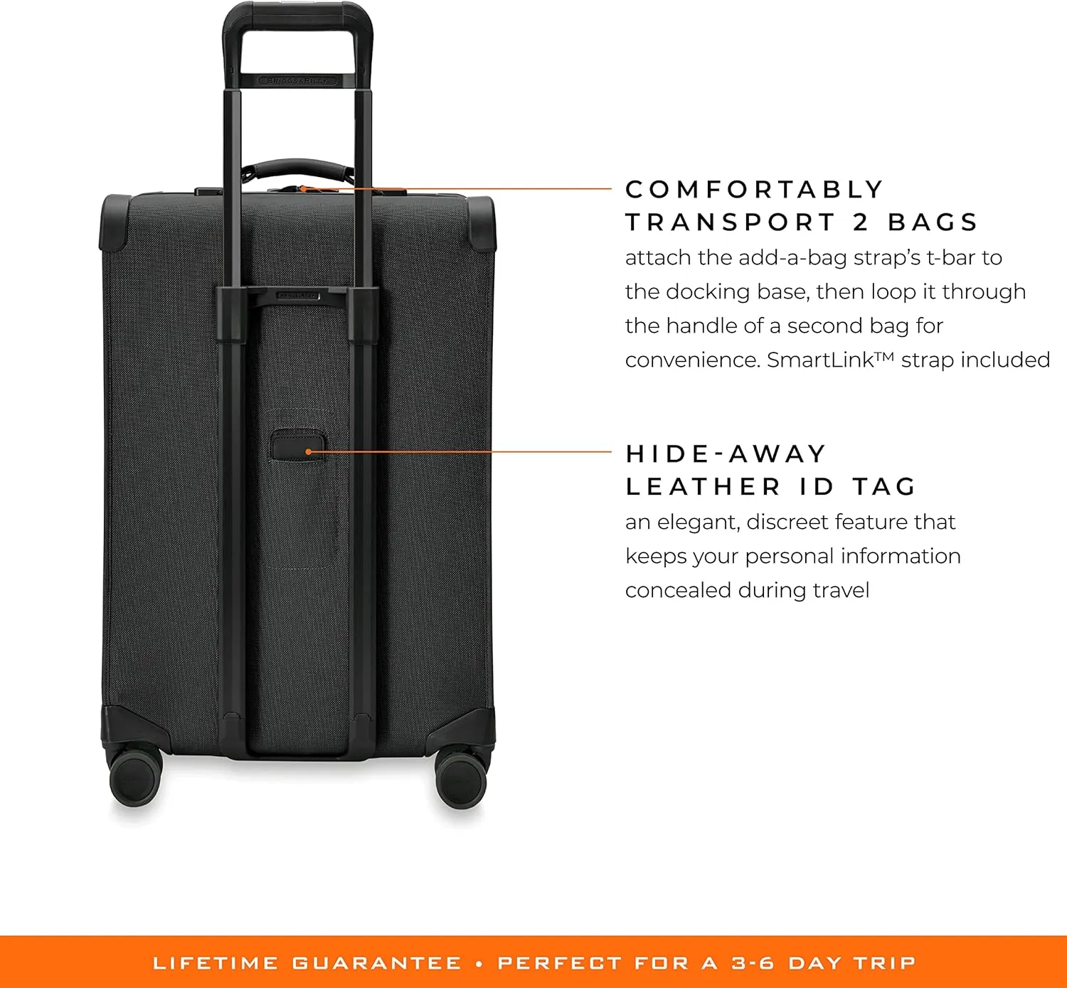 Briggs & Riley 26" Medium Expandable Spinner - Checked Luggage for Travel, Suitcases with Wheels, Softside Rolling Bag for Men & Women, Self-Repairing Zipper - Baseline Collection, Black