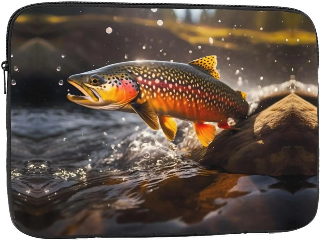 Brook Trout Fly Fishing Prints Portable Laptop Sleeve Case 13 inch, Ideal for Men and Women's Business Travel, and Office Use