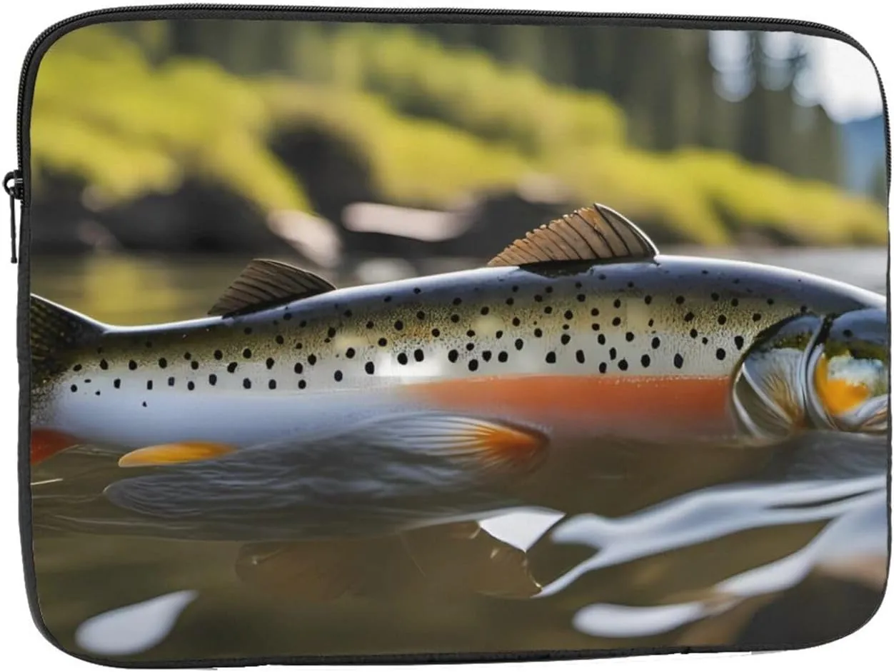 Brook Trout Fly Fishing Prints Portable Laptop Sleeve Case 15 inch, Ideal for Men and Women's Business Travel, and Office Use