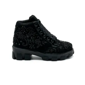 Brooklyn Luxury Noir Suede Handmade Embellished Boot