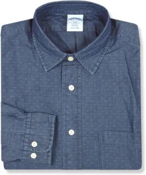 Brooks Brothers Mens Regent Fit Oxford Cotton Knit Pattern Button Down Shirt,