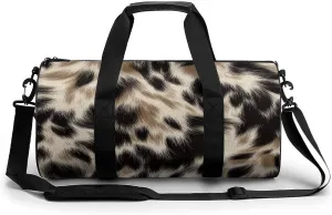 Brown And Black Fur Pattern Travel Gym Bag for Women Men Cylindrical Duffle Bag Sport Workout Bag with Shoulder Strap