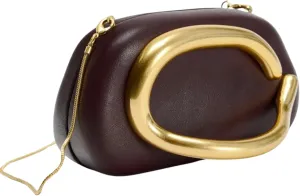 Brown PU Leather Clutch Cross body Purse Buckle and Chain Strap Fashionable Shoulder Handbag Formal Evening Clutch