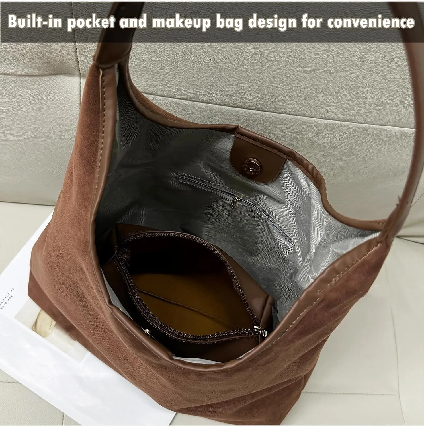Brown Suede Bags for Women Suede Hobo Bags Suede Purse Tote Handbags 2025