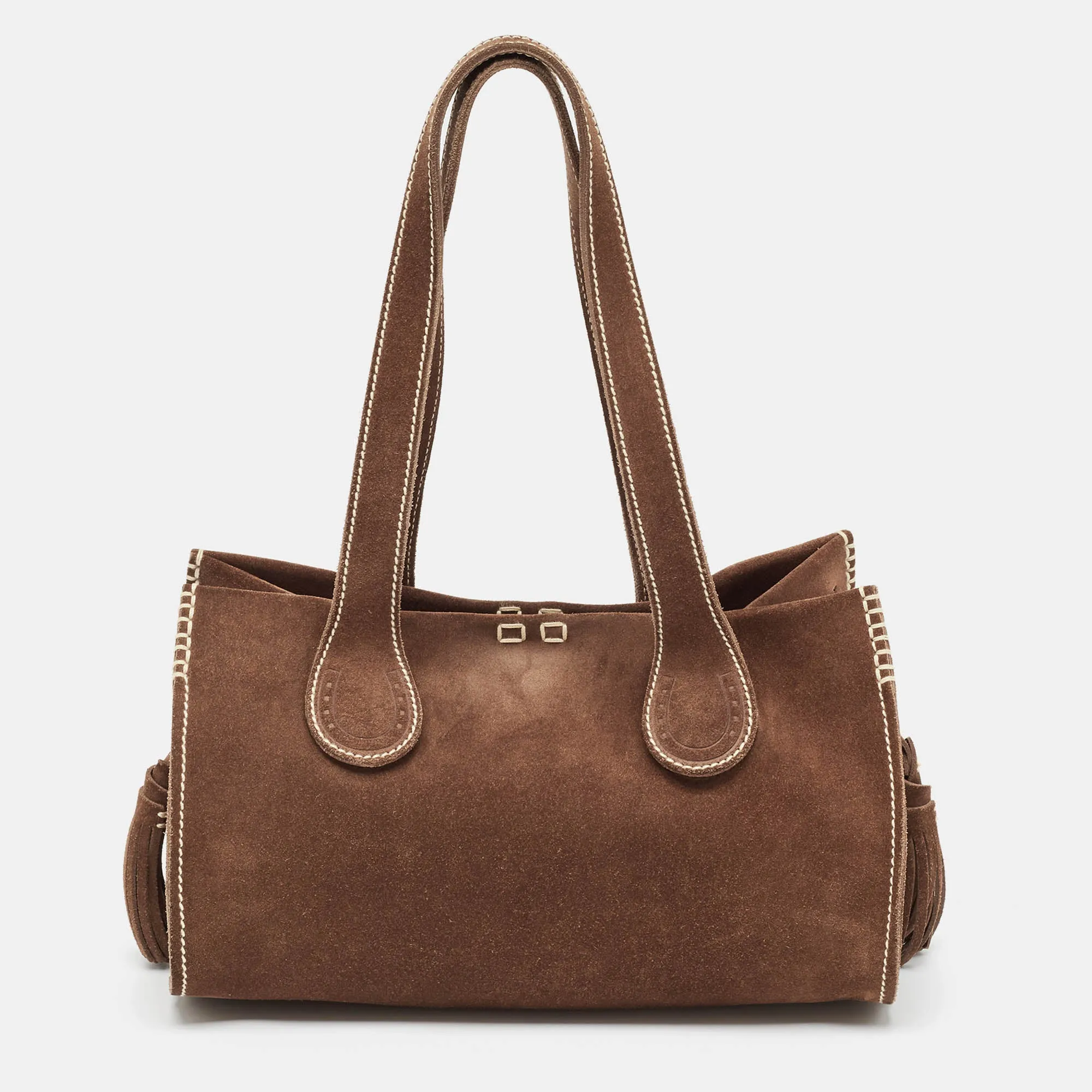 Brown Suede Tassel Tote