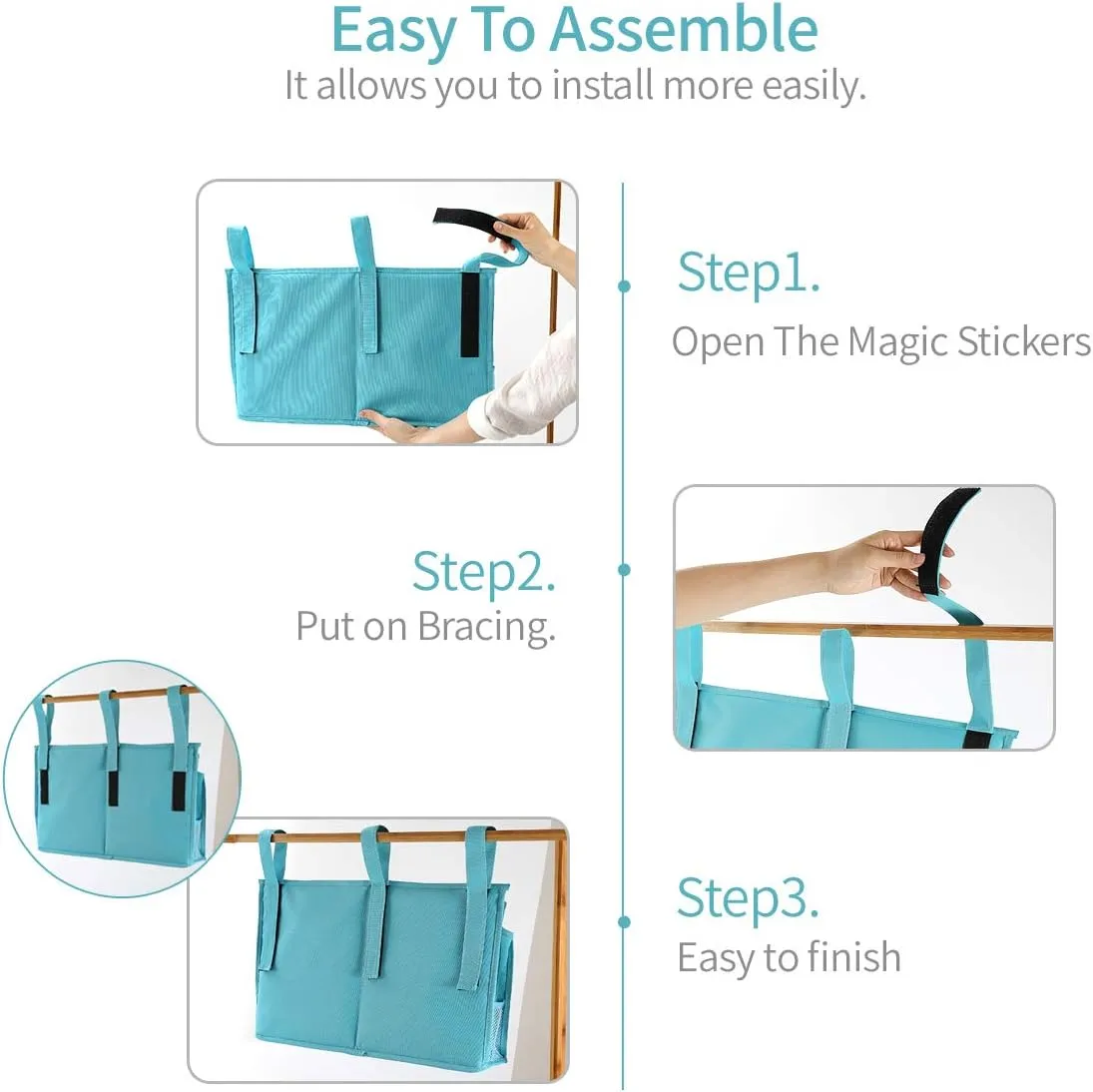 Bseash Bunk Bed Organizer, Bedside Caddy Hanging Bed Organizer Storage Bag 8 Pockets, for College Dorm Rooms Bed, Hospital Bed, Baby Bed Rails, 600D Oxford Cloth (Light Blue)