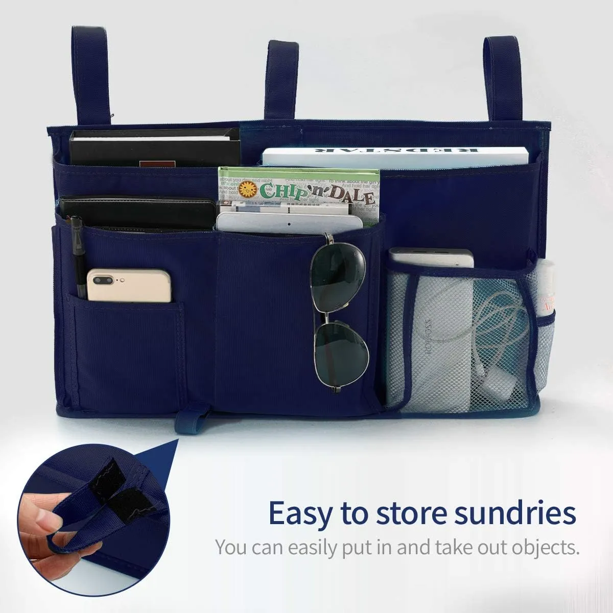Bseash Bunk Bed Organizer, Bedside Caddy Hanging Bed Organizer Storage Bag 8 Pockets, for College Dorm Rooms Bed, Hospital Bed, Baby Bed Rails, 600D Oxford Cloth (Navy Blue)