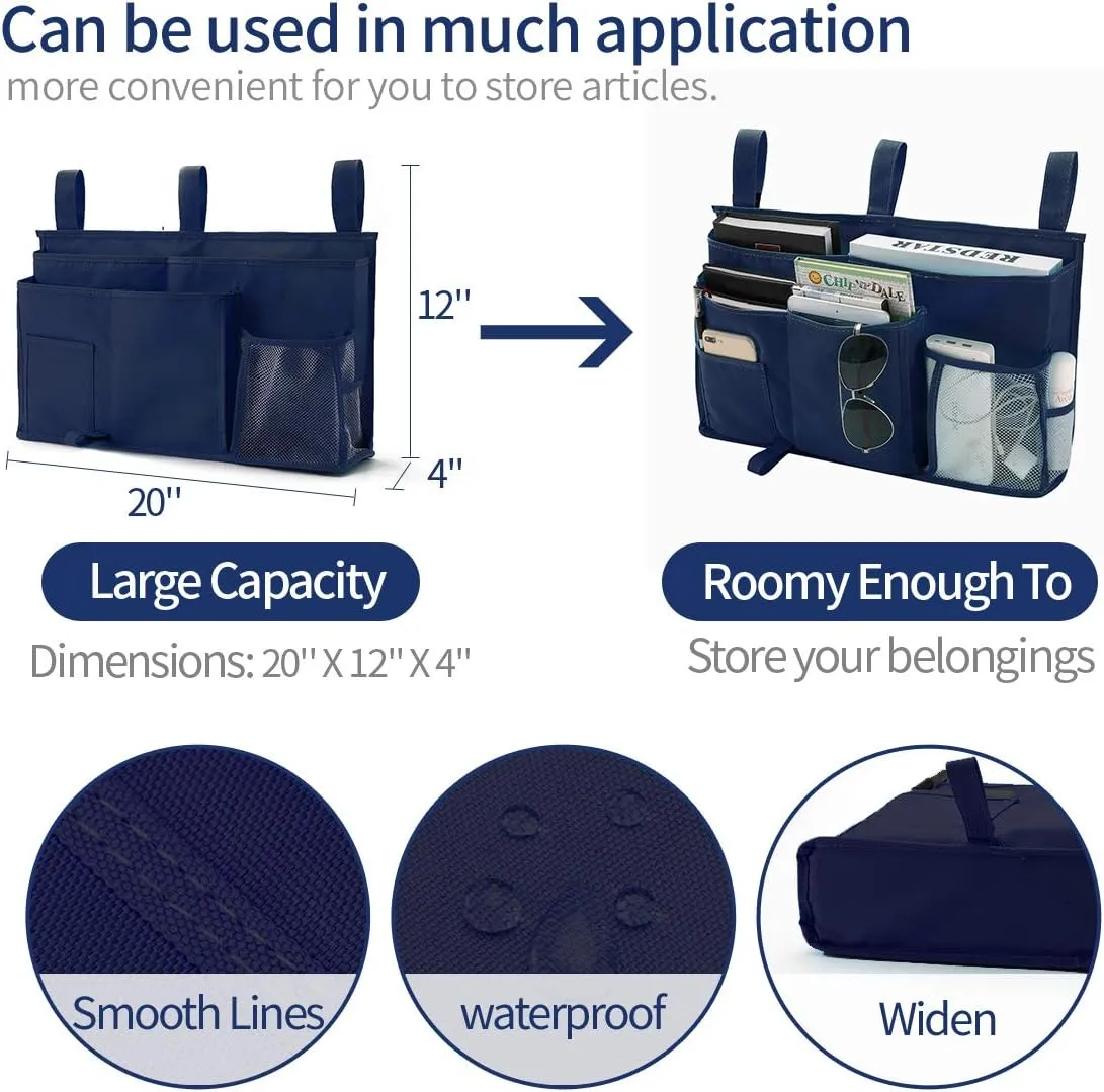Bseash Bunk Bed Organizer, Bedside Caddy Hanging Bed Organizer Storage Bag 8 Pockets, for College Dorm Rooms Bed, Hospital Bed, Baby Bed Rails, 600D Oxford Cloth (Navy Blue)