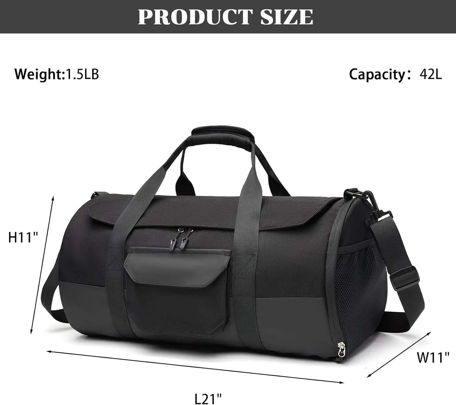 BSHG Gym Bags For Men & Women, Sports Duffel Bags For Men Travel, Weekend Overnight Bag With Shoe Compartment & Wet Pocket, Water Resistant Workout Duffle Bag Athletic Gym Men B-BA-001-Black