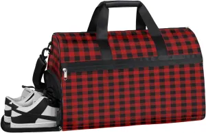 Buffalo Plaid Red Sport Gym Duffle Travel Bag for Men Women Gym Bag Lightweight Duffel with Shoe Compartment