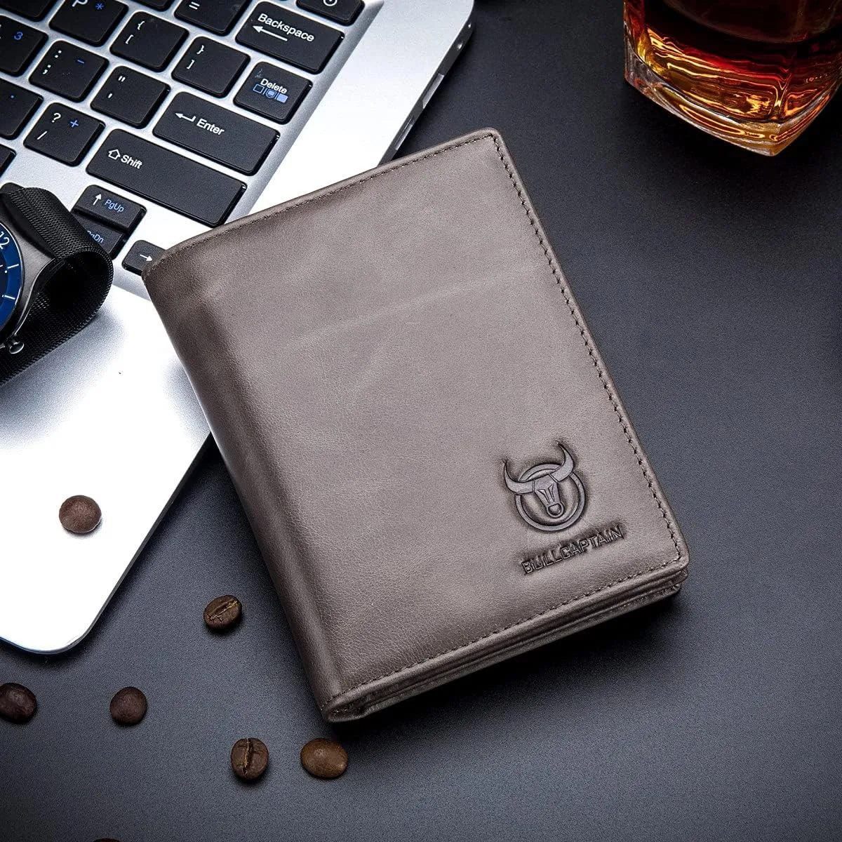 BULLCAPTAIN Large Capacity Genuine Leather Bifold Wallet/Credit Card Holder for Men with 15 Card Slots QB-027
