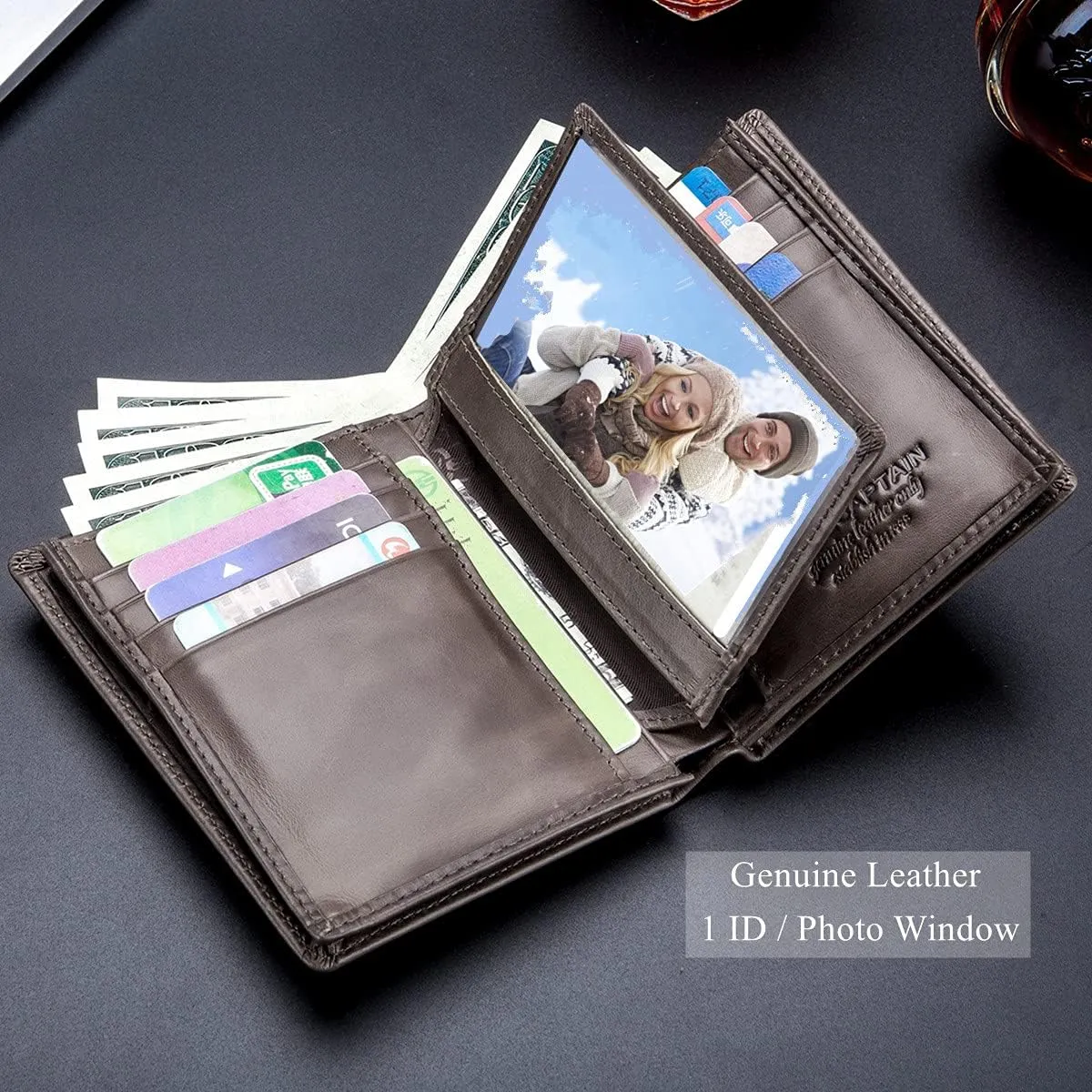 BULLCAPTAIN Large Capacity Genuine Leather Bifold Wallet/Credit Card Holder for Men with 15 Card Slots QB-027