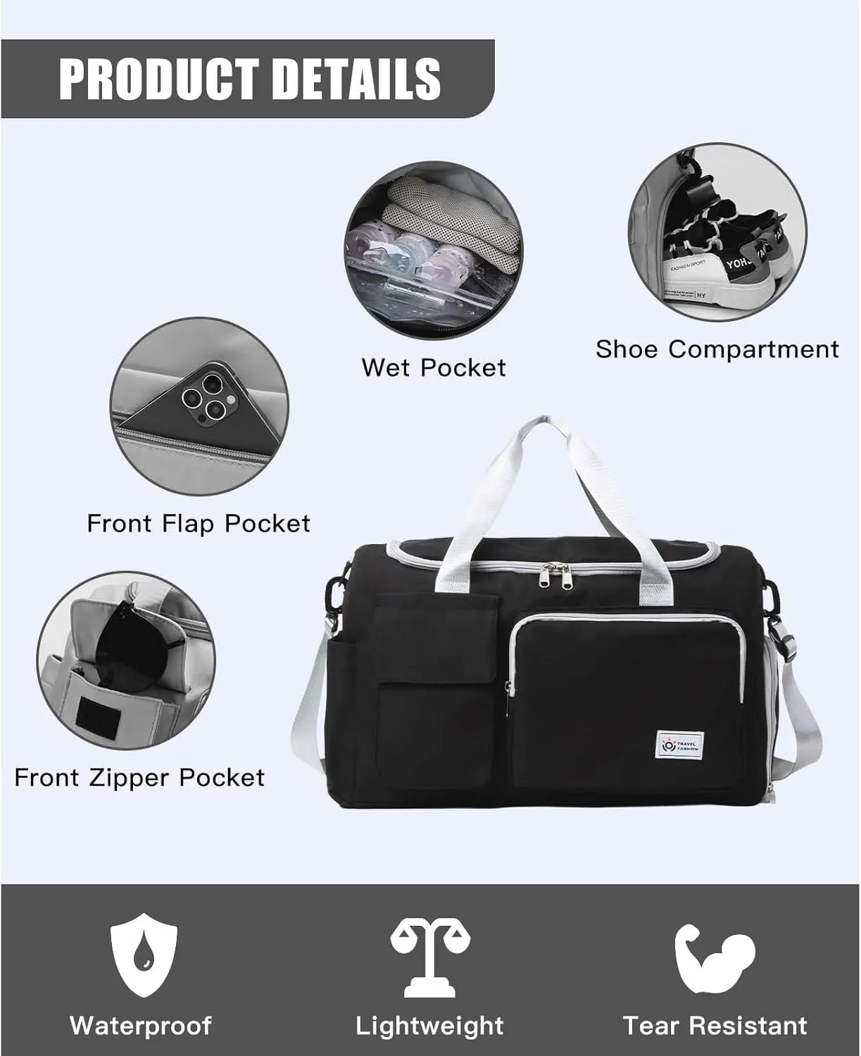 BUQINGTING Gym Bag for Men Women with Shoe Compartment, Cute Travel Duffle Bag for Women, Weekender Overnight Bag, Carry on Tote Bag Sport Duffel bag for Dance, Swim