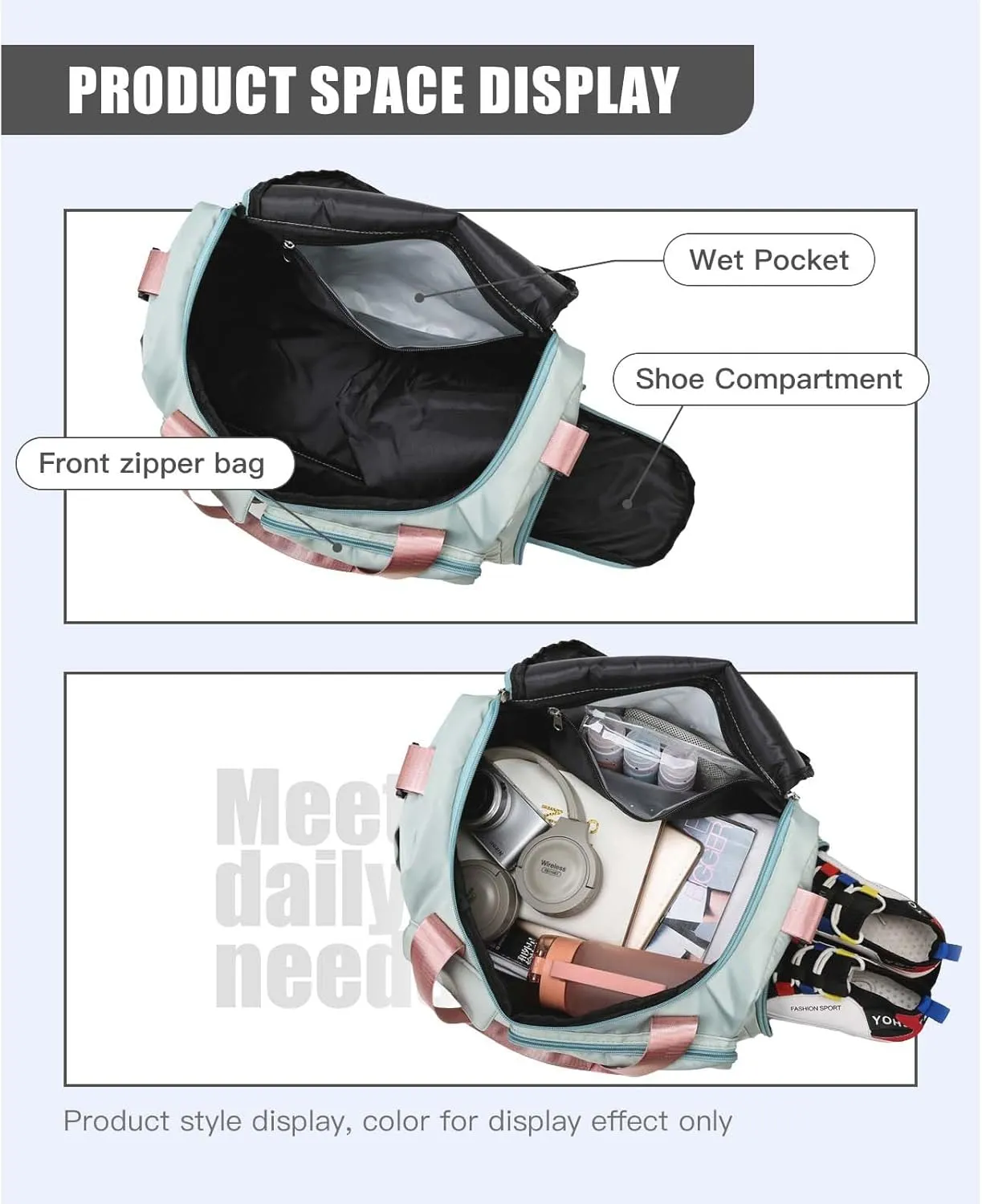 BUQINGTING Gym Bag for Men Women with Shoe Compartment, Cute Travel Duffle Bag for Women, Weekender Overnight Bag, Carry on Tote Bag Sport Duffel bag for Dance, Swim