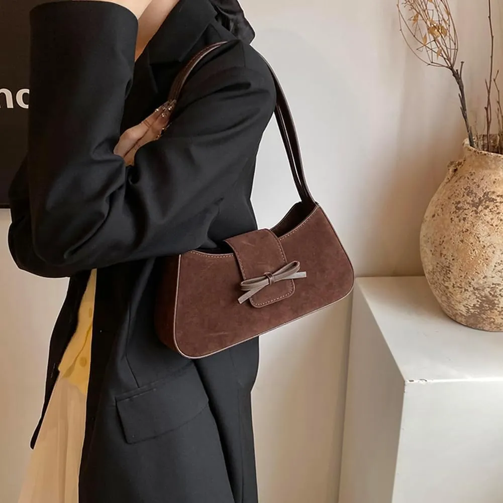 Burgundy Suede Bow-Tie Bag Coquette Bow Purse for Women Y2k Handbags Burgundy Purse Vegan Suede Underarm Bag