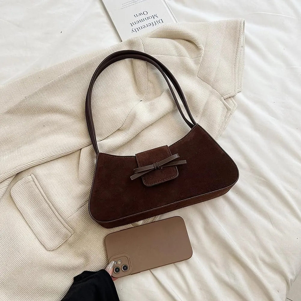 Burgundy Suede Bow-Tie Bag Coquette Bow Purse for Women Y2k Handbags Burgundy Purse Vegan Suede Underarm Bag