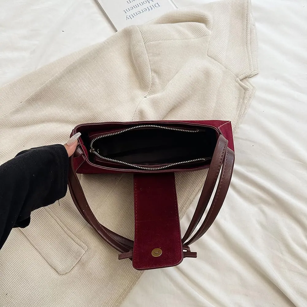 Burgundy Suede Bow-Tie Bag Coquette Bow Purse for Women Y2k Handbags Burgundy Purse Vegan Suede Underarm Bag