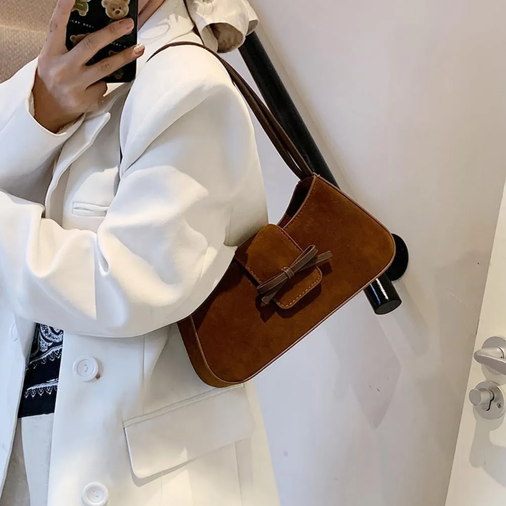 Burgundy Suede Bow-Tie Bag Coquette Bow Purse for Women Y2k Handbags Burgundy Purse Vegan Suede Underarm Bag