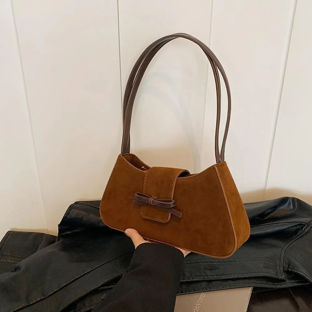 Burgundy Suede Bow-Tie Bag Coquette Bow Purse for Women Y2k Handbags Burgundy Purse Vegan Suede Underarm Bag