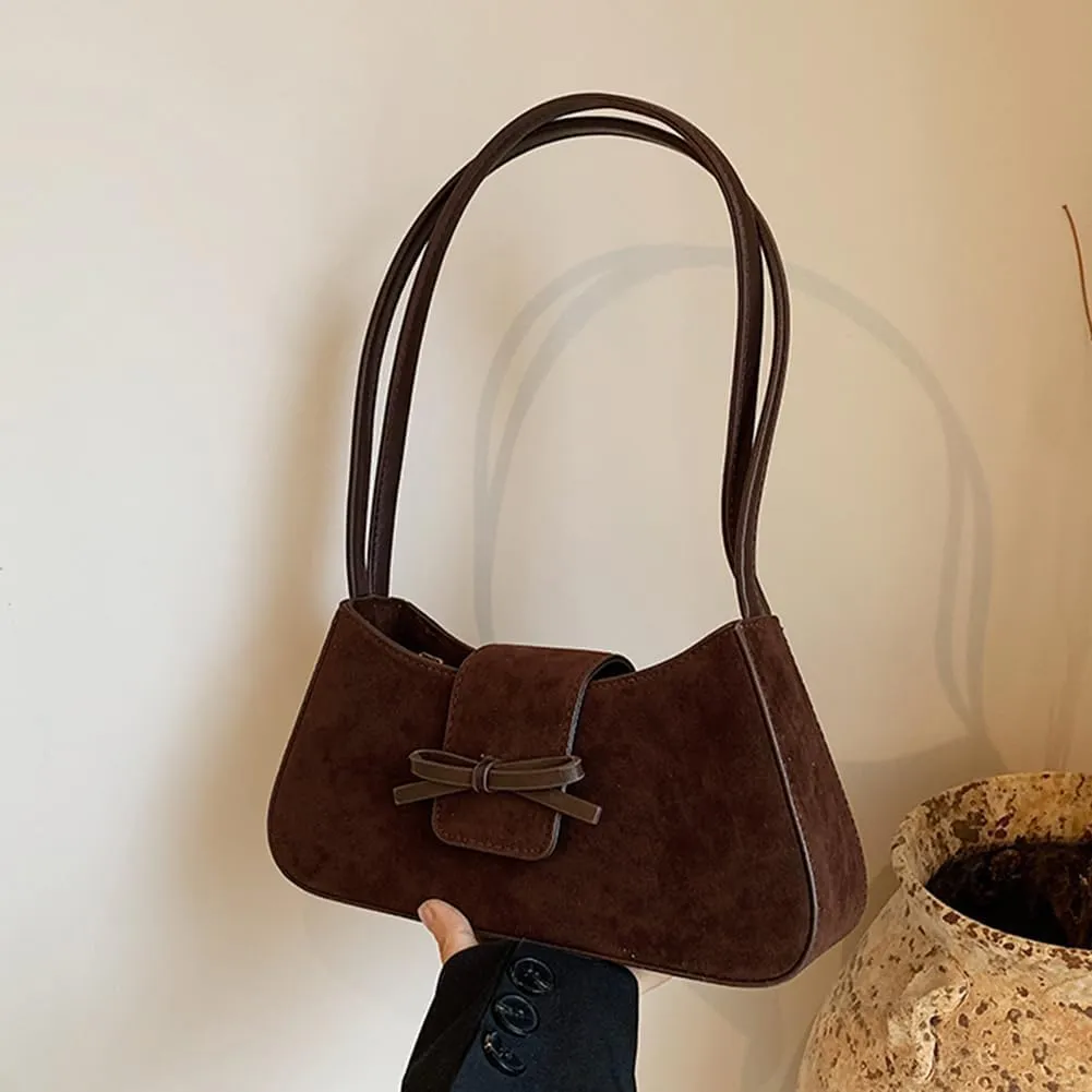 Burgundy Suede Bow-Tie Bag Coquette Bow Purse for Women Y2k Handbags Burgundy Purse Vegan Suede Underarm Bag
