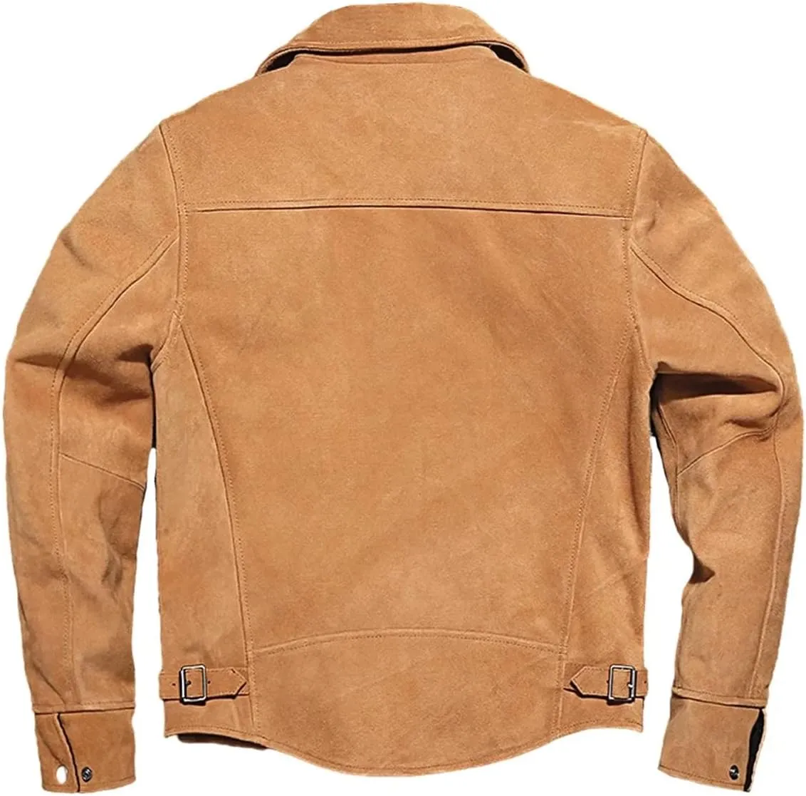 Buy & Catch Online Store Men Trucker Vintage Brown Real Suede Turn-Down Collar Leather Jacket-Classic Moto Full Zip Up Jacket
