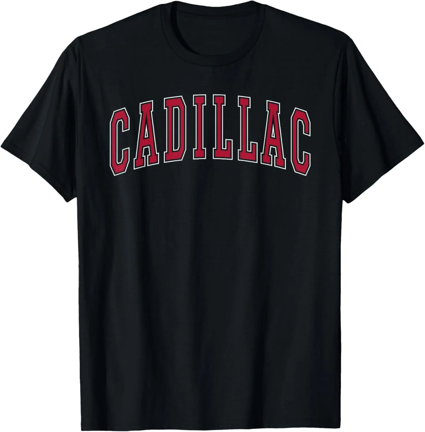 Cadillac Michigan Souvenir College Style Red Text T-Shirt
