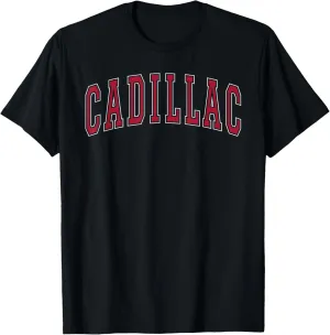 Cadillac Michigan Souvenir College Style Red Text T-Shirt