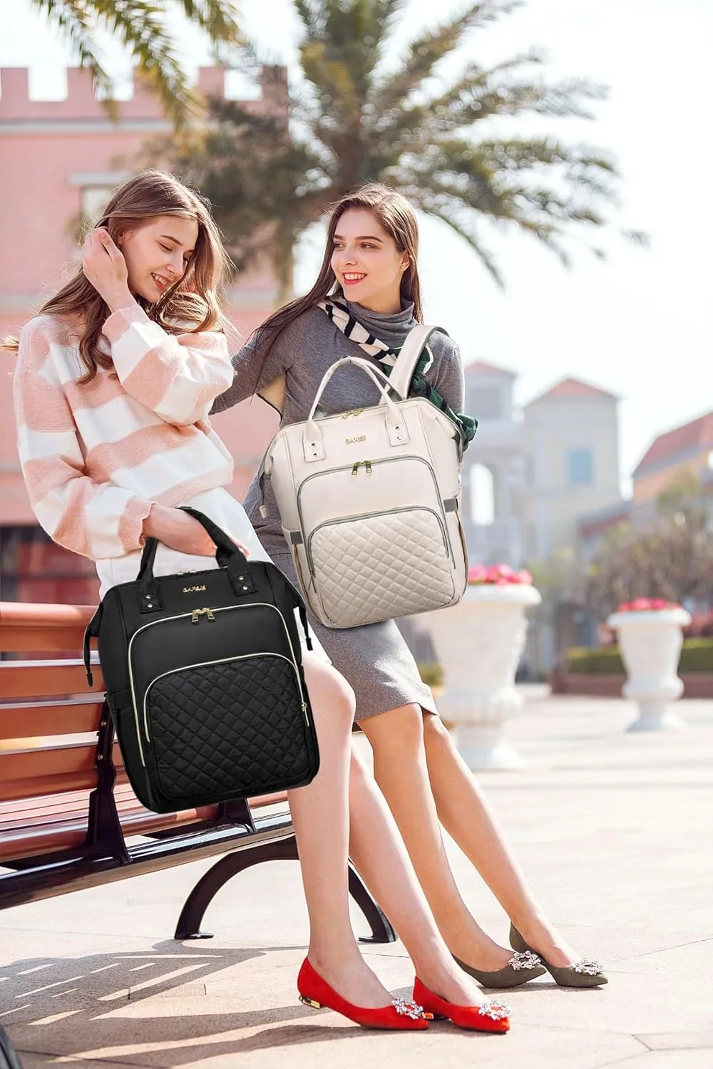 CAFELE Laptop Backpack, 17.3 Inch Convertible Work Laptop Bag，Waterproof Teacher Nurse Bag with USB Port, Fashion Travel Bag Business Computer Backpack Purse,Quilted Black(2323H-02)