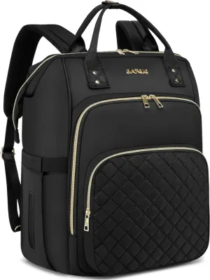 CAFELE Laptop Backpack, 17.3 Inch Convertible Work Laptop Bag，Waterproof Teacher Nurse Bag with USB Port, Fashion Travel Bag Business Computer Backpack Purse,Quilted Black(2323H-02)