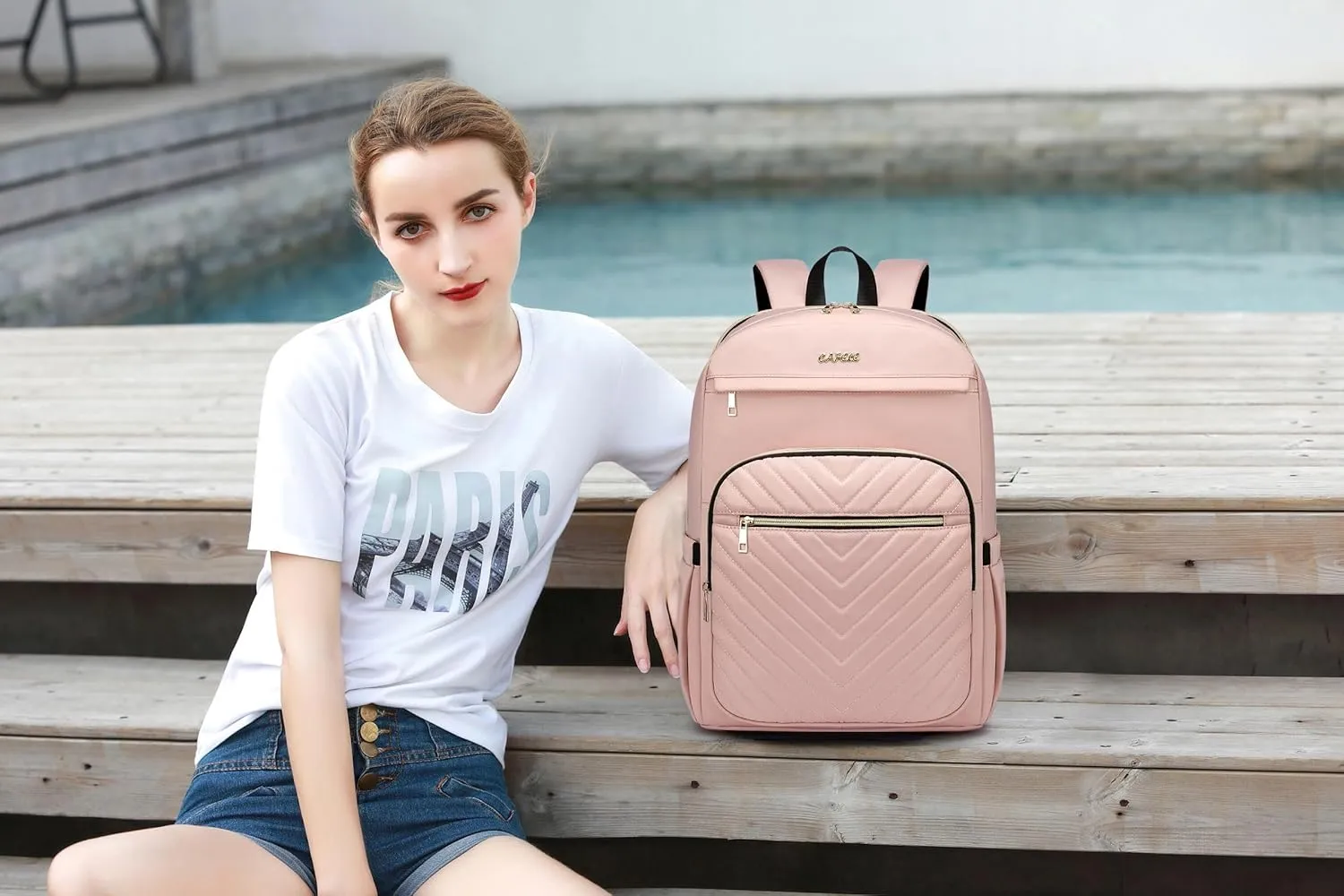 CAFELE Laptop Backpack for Women, Fits 17.3 Inch Laptop Bag, Fashion Travel Work Anti-theft Bagpack,Business Computer Waterproof Backpack,Pink Large College Backpacks