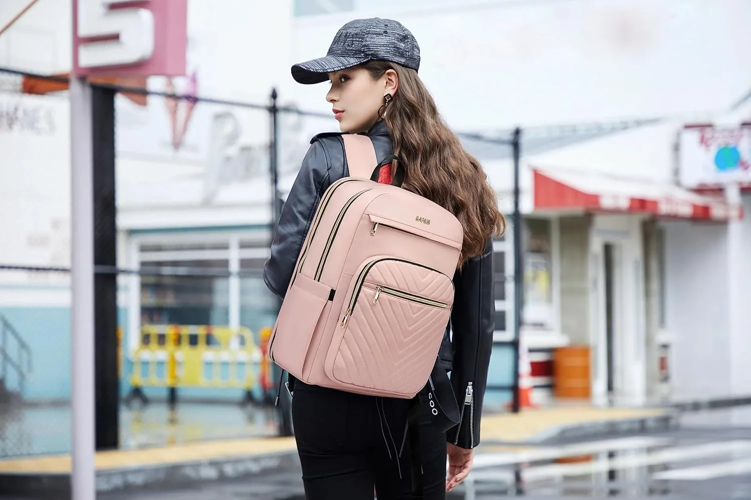 CAFELE Laptop Backpack for Women, Fits 17.3 Inch Laptop Bag, Fashion Travel Work Anti-theft Bagpack,Business Computer Waterproof Backpack,Pink Large College Backpacks