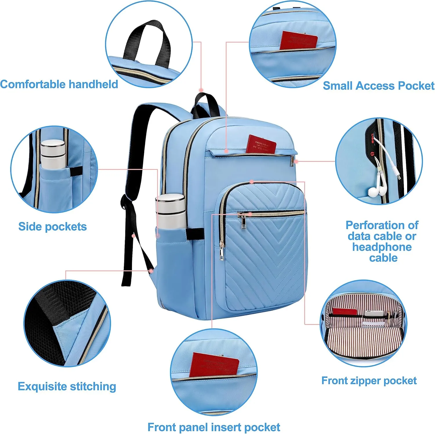 CAFELE Laptop Backpack Purse for Women Men Waterproof Teacher Nurse Bag, 17.3 inch Work laptop Bag with USB Port, Business Travel Computer Backpack Light Blue