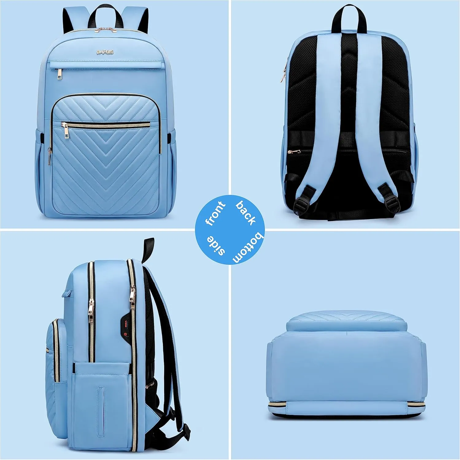 CAFELE Laptop Backpack Purse for Women Men Waterproof Teacher Nurse Bag, 17.3 inch Work laptop Bag with USB Port, Business Travel Computer Backpack Light Blue