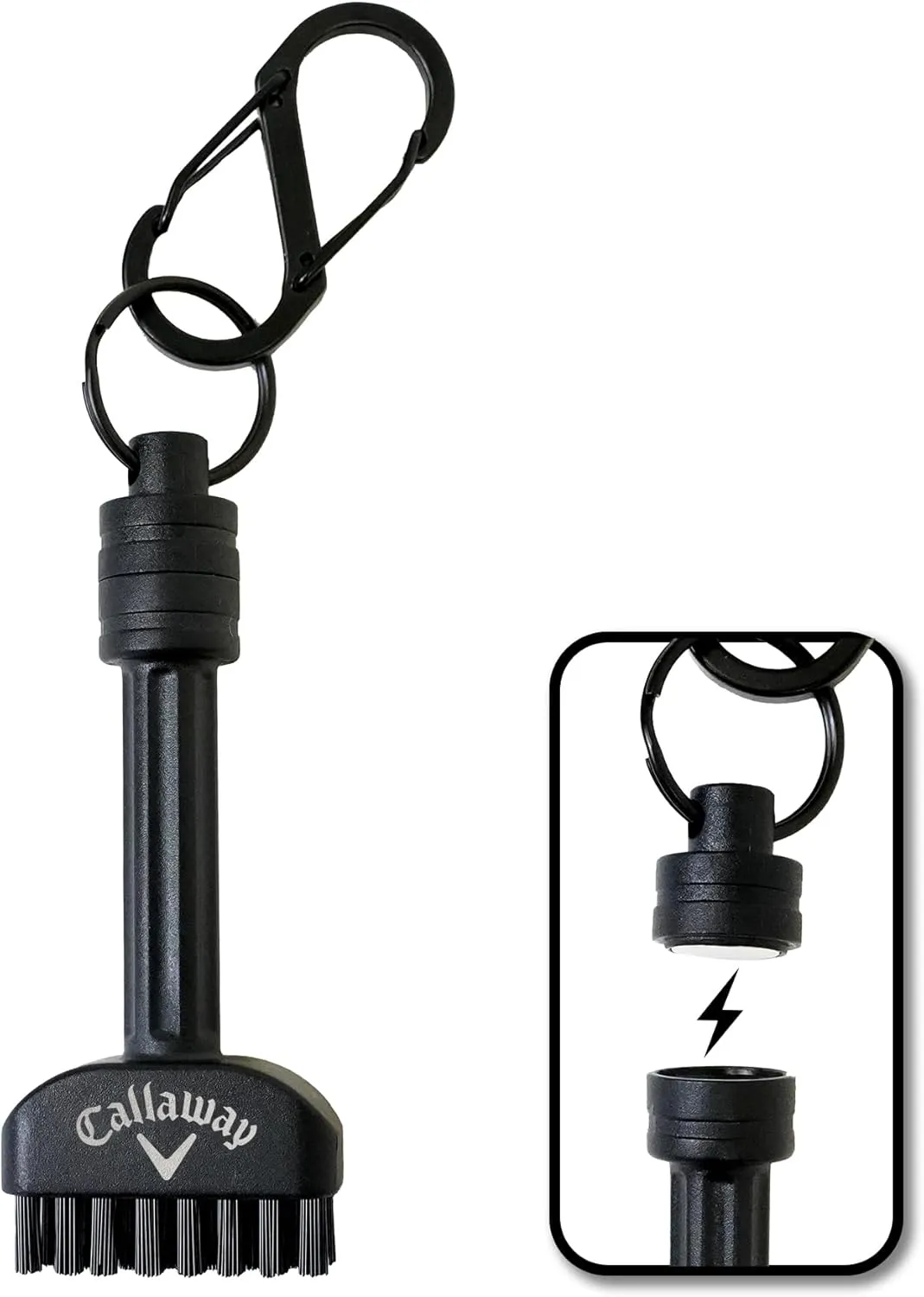 Callaway Golf Mini-Mag Magnetic Club Brush - Compact Golf Club Brush, Groove Cleaner, Golf Bag Accessory, Detachable Magnet, Durable Scrubbing Nylon Bristles