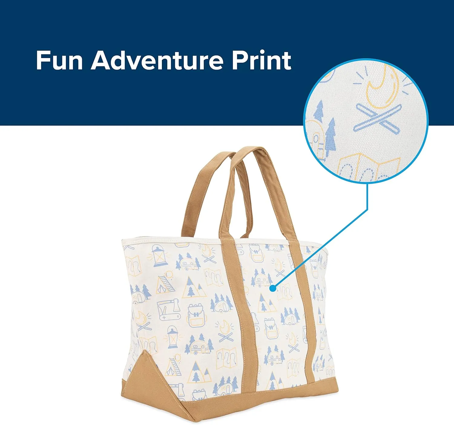 Camco Life is Better at the Campsite Canvas Tote Bag | Features a Heavy-Duty Cotton Canvas Design with Reinforced Base, a Unique RV-Themed Adventure Print, and a Zippered Top Closure | X-Large (53128)