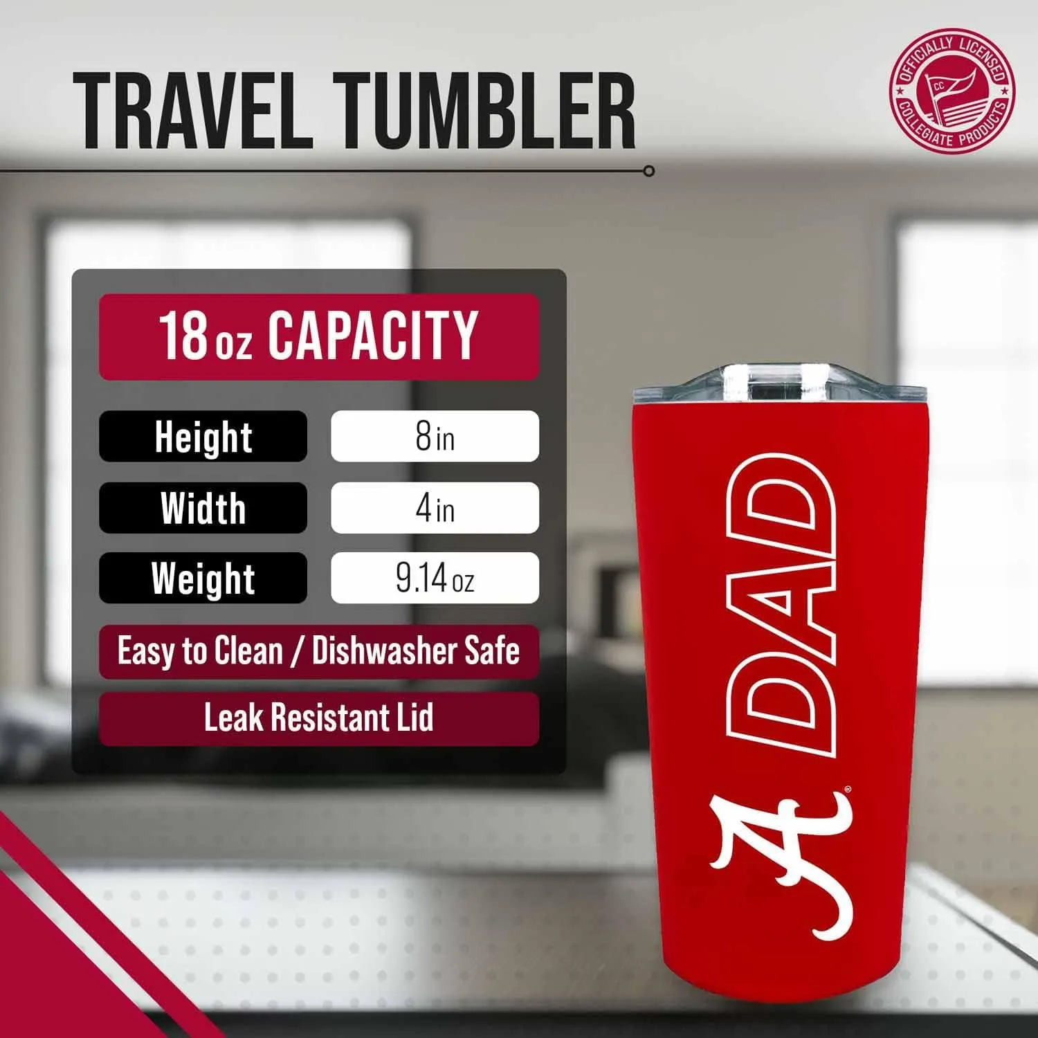 Campus Colors NCAA Stainless Steel Travel Tumbler for Dad - 18 oz - Double Walled Insulated Drinkware (Boston College Eagles - Black)