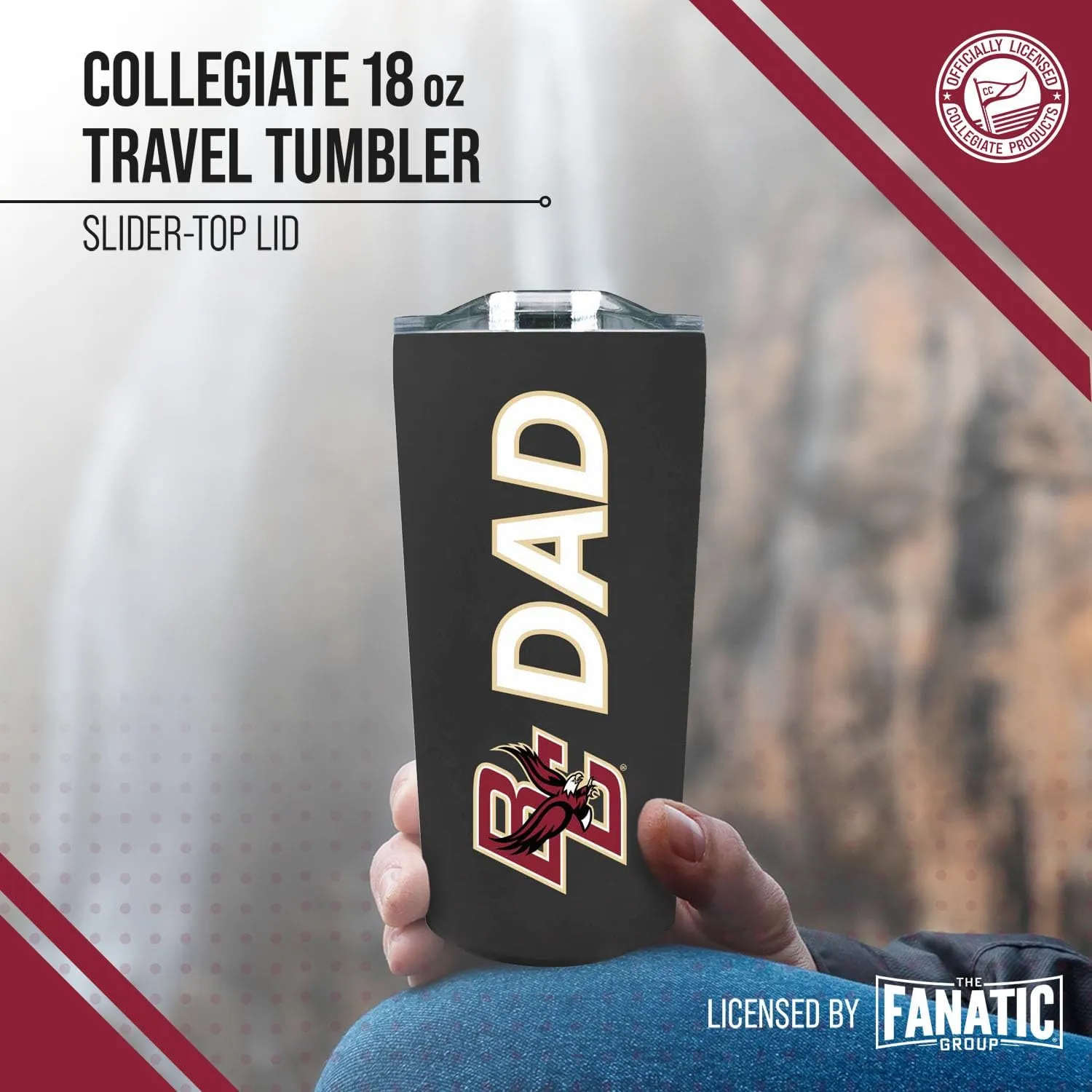 Campus Colors NCAA Stainless Steel Travel Tumbler for Dad - 18 oz - Double Walled Insulated Drinkware (Boston College Eagles - Black)