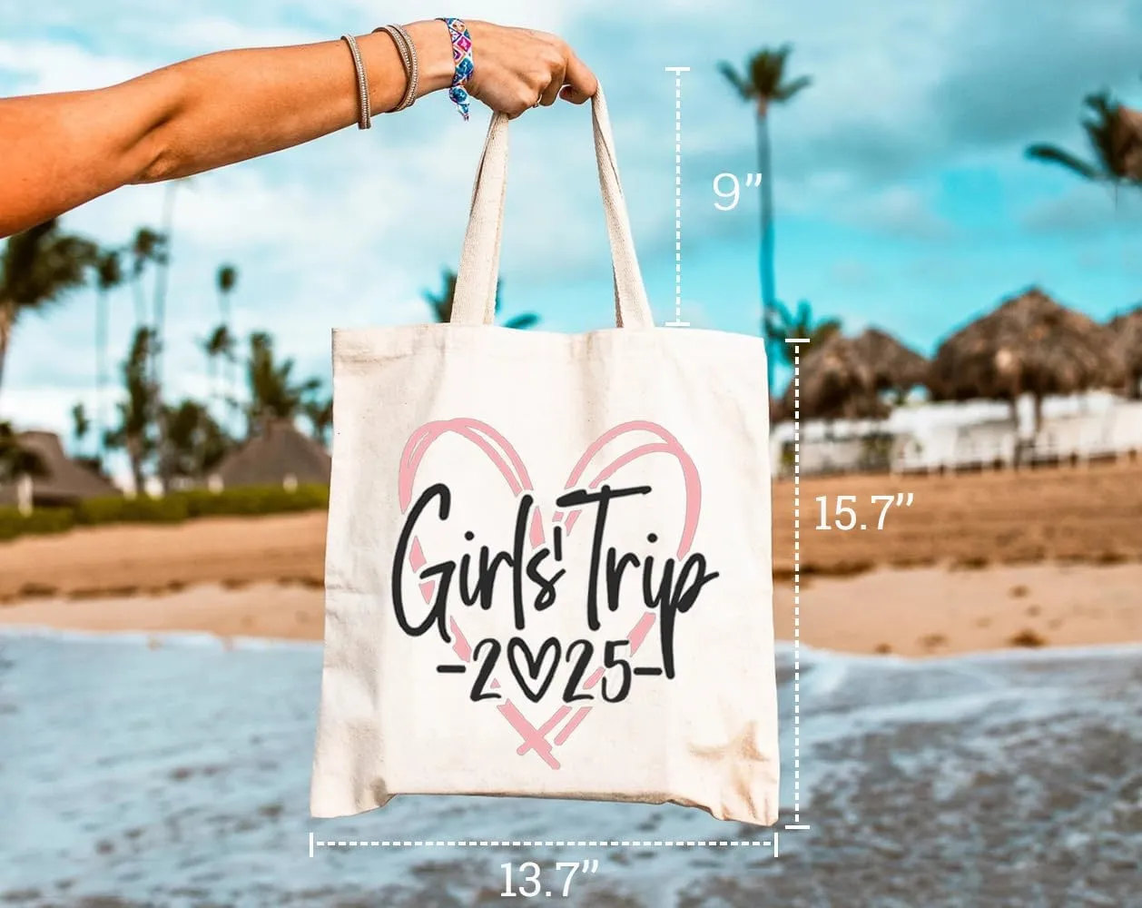 Canvas Tote Bag for Women Aesthetic Girls Trip Love 2024 Reusable Shoulder Bags for Shopping Beach Gift for Friend