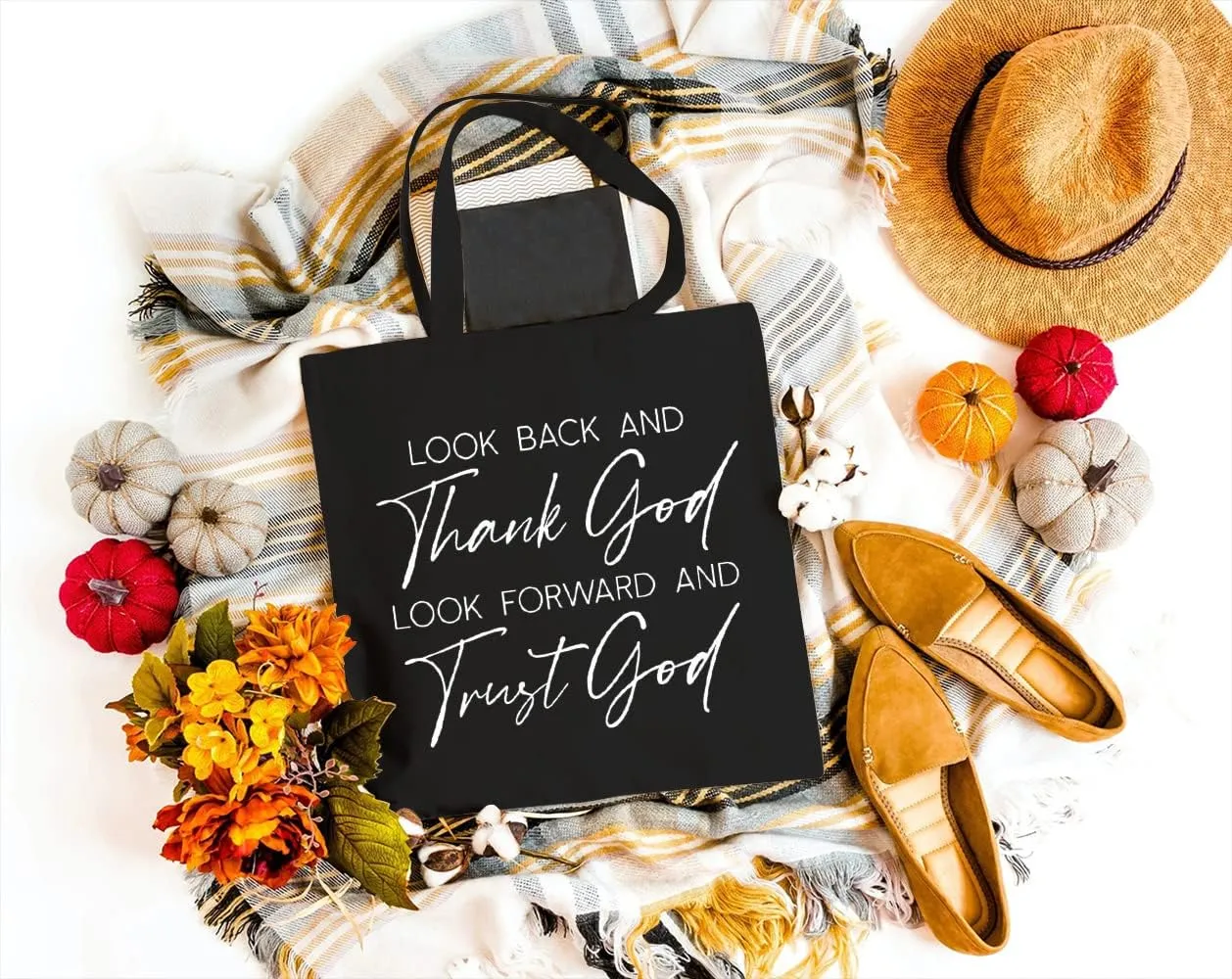 Canvas Tote Bag for Women Thank God and Trust God Christian Reusable Grocery Shoulder Shopping Bags Friends Gifts
